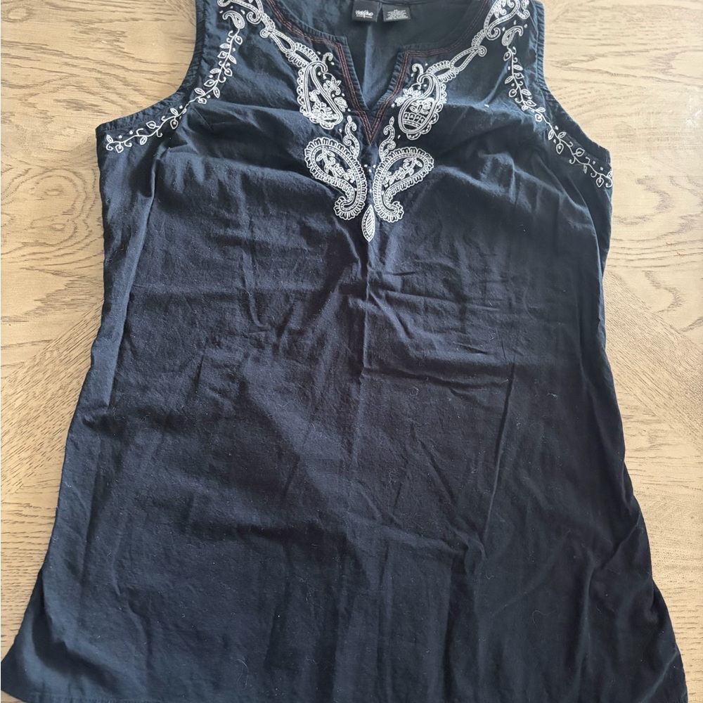 Elegant Black Embroidered Tank Top